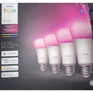 Philips Hue Smart LED A19 Bulb 4-Pack, White Color Ambiance,Brand New Box Damage